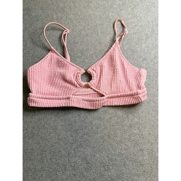 Other - Aerie Real Good Pink Smocked Crinkle O-Ring Bikini Top Size Small S